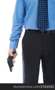 man holding a gun. Isolated on white background