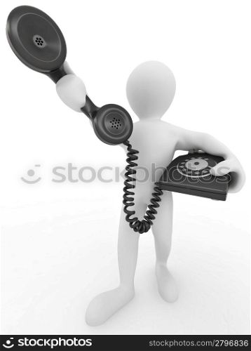 Man holding a telephone receiver on white isolated background. 3d