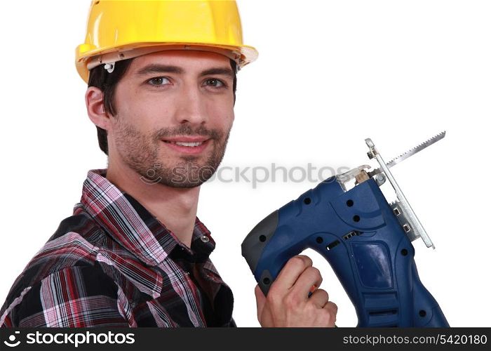 Man holding band-saw
