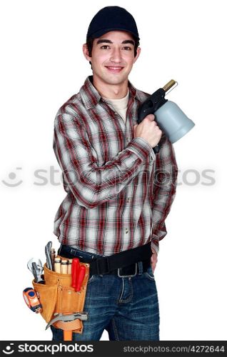 Man holding blowtorch