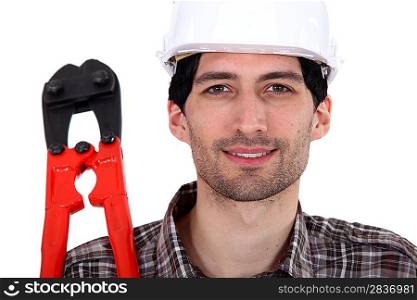 Man holding bolt cutters