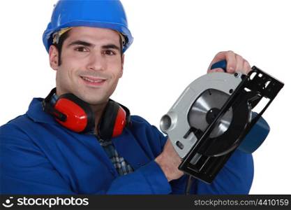 Man holding circular saw
