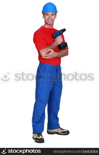 Man holding cordless power drill