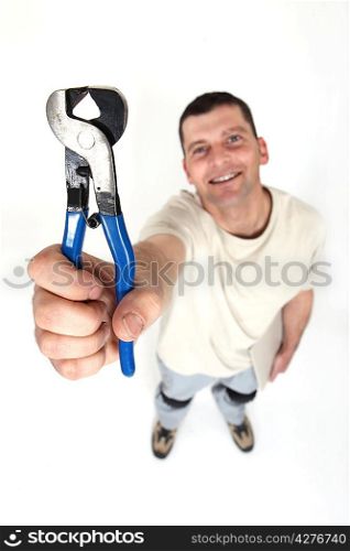 Man holding end-cutting pliers