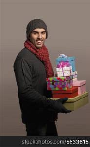 Man holding gift boxes