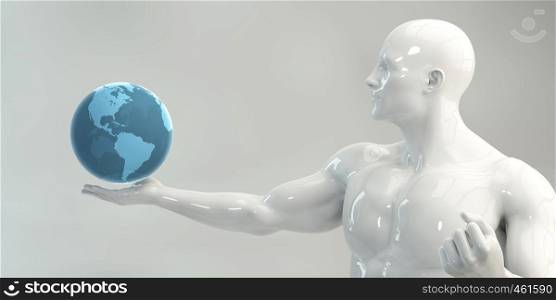 Man Holding Globe Futuristic Successful Business Concept. Man Holding Globe