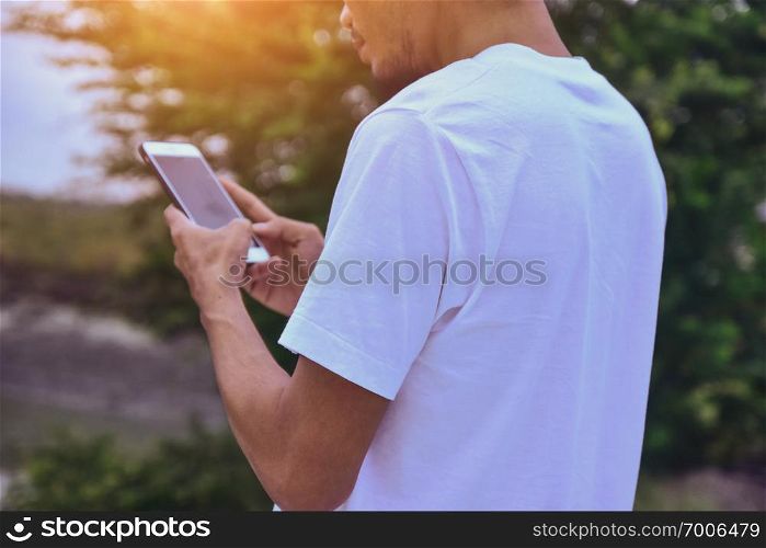 Man holding mobile smart phone