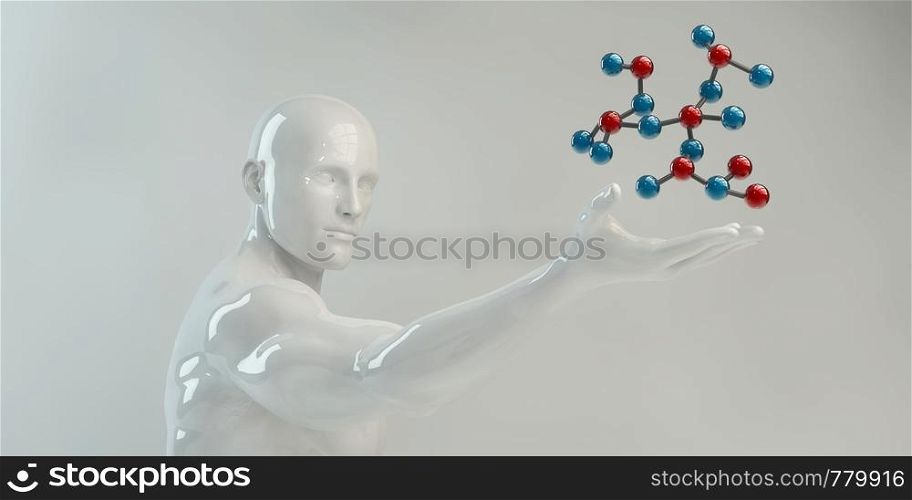 Man Holding Molecule Science Research and Development. Man Holding Molecule