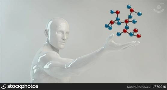 Man Holding Molecule Science Research and Development. Man Holding Molecule