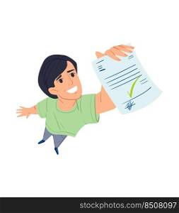 Man holding paper with green tick Concept illustration cartoon signing a contract and hiring etc. Man holding paper with green tick Concept illustration cartoon signing a contract and hiring