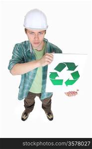 Man holding recycle logo