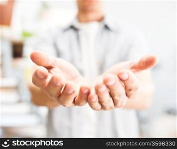 Man holding something in his hands
