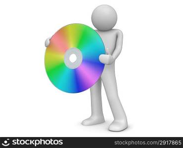 Man holds compact disc (3d characters isolated on white background series)