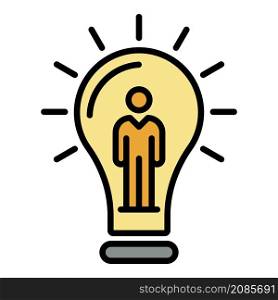 Man in a light bulb icon. Outline man in a light bulb vector icon color flat isolated. Man in a light bulb icon color outline vector