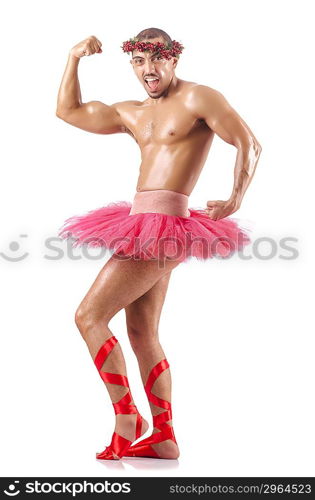 Man in ballet tutu isolated on white