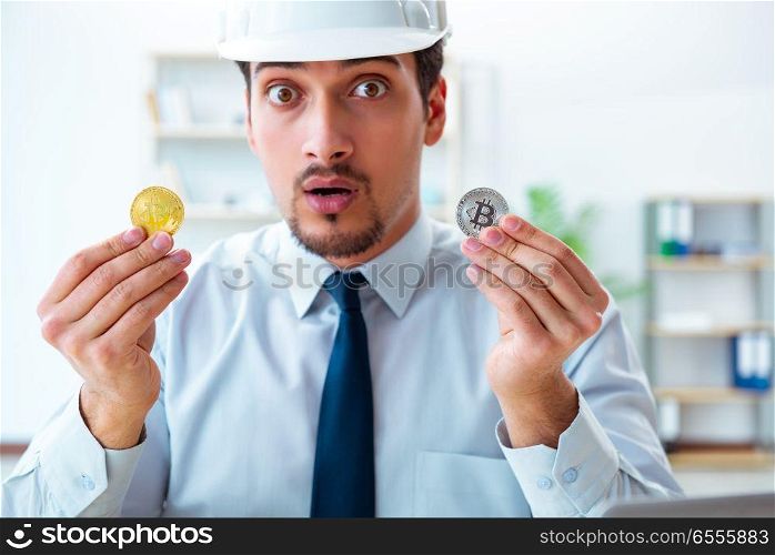 Man in bitcoin mining business concept