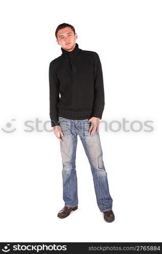 Man in black shirt standing