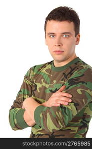 Man in camouflage with crossed hands