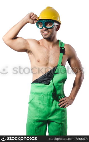 Man in green coveralls with goggles