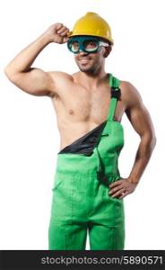 Man in green coveralls with goggles
