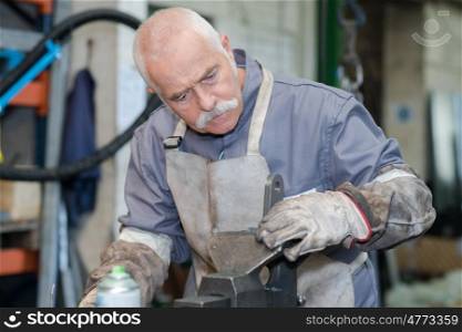 man in ironworks with professional teacher