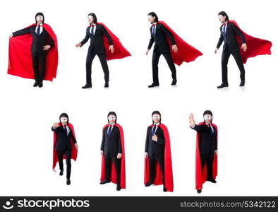 Man in red cover isolated on white