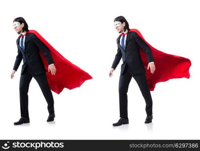 Man in red cover isolated on white