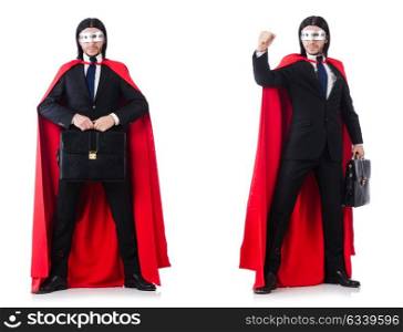Man in red cover isolated on white