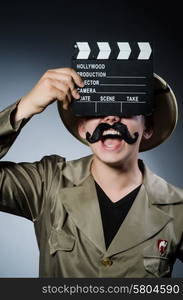 Man in safari hat in hunting concept