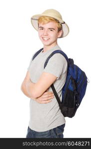 Man in safari hat in hunting concept