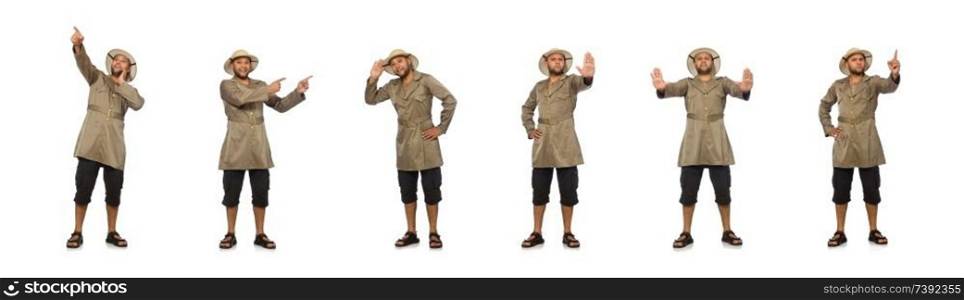 Man in safari hat isolated on white