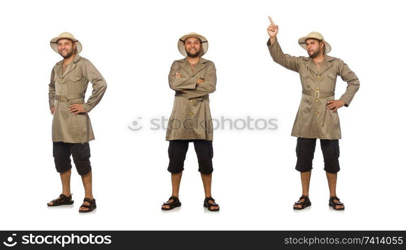 Man in safari hat isolated on white