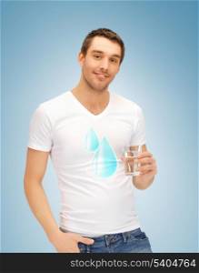 man in shirt with blue water drops