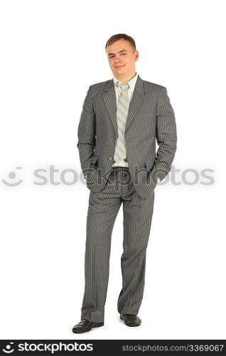 Man in suit stand on a white background