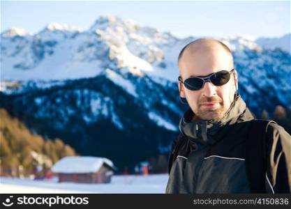 Man In The Alps Mountains. Winter Sport Series.