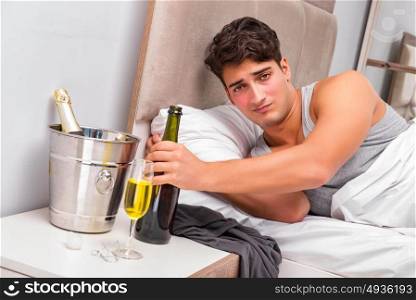 Man in the bed after party - Hangover concept