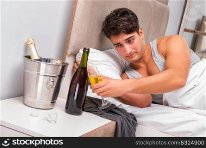Man in the bed after party - Hangover concept