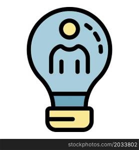 Man in the light bulb icon. Outline man in the light bulb vector icon color flat isolated. Man in the light bulb icon color outline vector