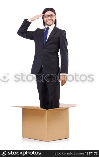 Man in thinking out of the box concept