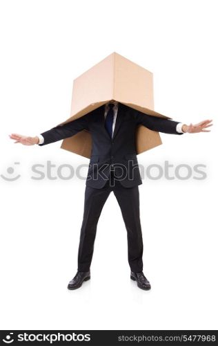 Man in thinking outside of the box concept