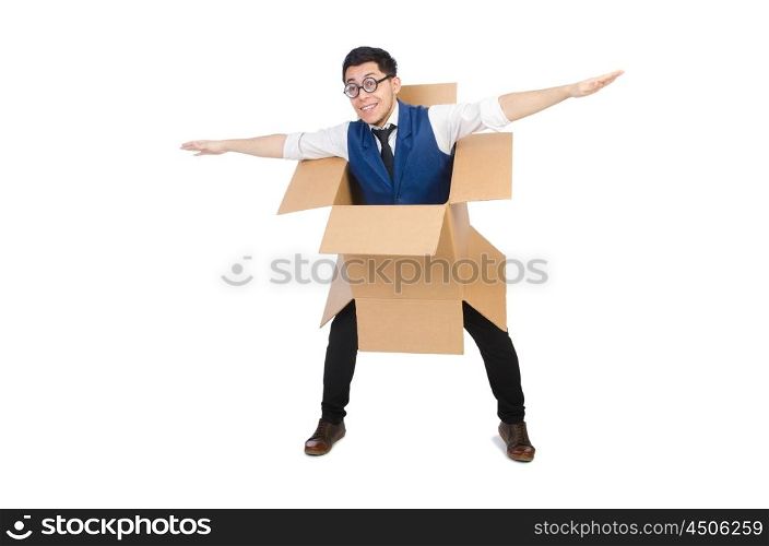 Man in thinking outside the box concept