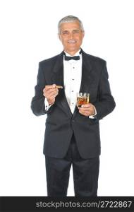 Man in Tuxedo Holding Cocktail and Cigar