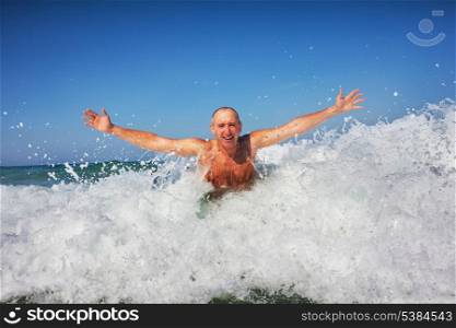 man in wave