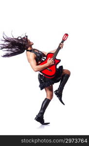 Man in woman clothing with guitar