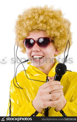 Man in yellow suit isolated on white