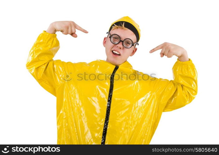 Man in yellow suit isolated on white