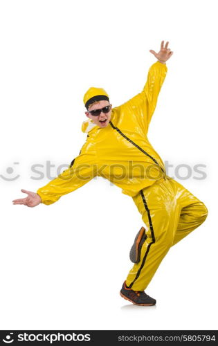 Man in yellow suit isolated on white