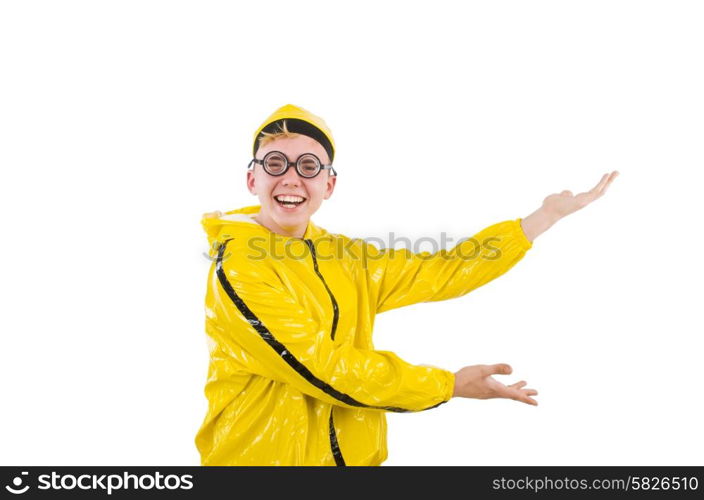 Man in yellow suit isolated on white