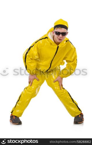 Man in yellow suit isolated on white