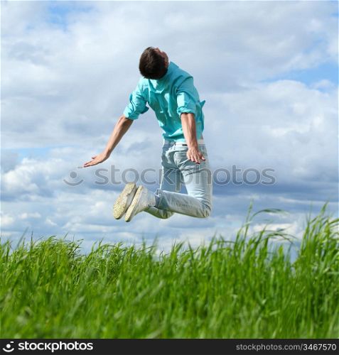 man jump in the blue sky